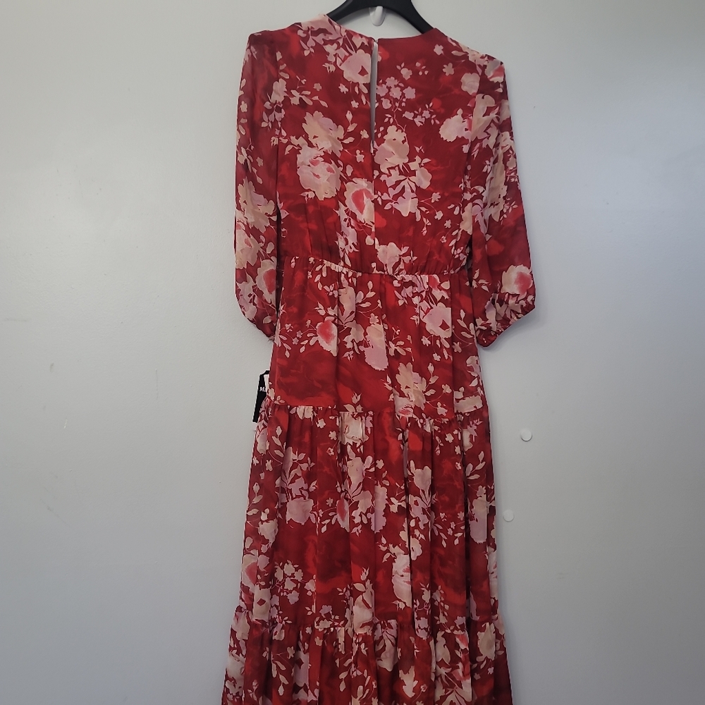 Maison Tara Floral Chiffon 3/4 Sleeve Maxi Dress - Picture 3 of 10